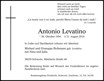 Traueranzeige von Antonio Levatino von Tageszeitung