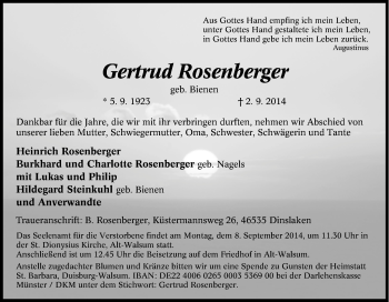 Traueranzeige von Gertrud Rosenberger von Tageszeitung