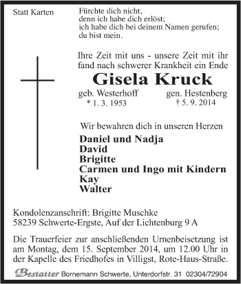 Traueranzeige von Gisela Kruck von Tageszeitung
