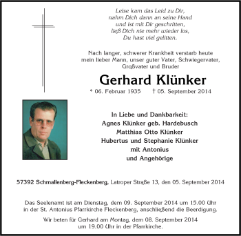 Traueranzeige von Gerhard Klünker von Tageszeitung