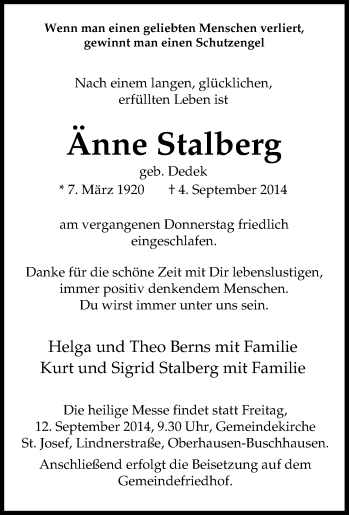 Traueranzeige von Anne Stalberg von Tageszeitung