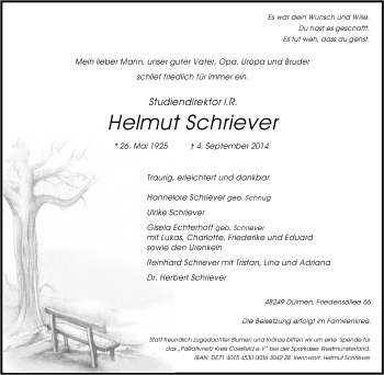 Traueranzeige von Helmut  Schriever von Tageszeitung