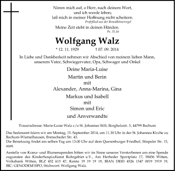 Traueranzeige von Wolfgang Walz von Tageszeitung