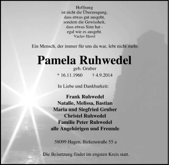 Traueranzeige von Pamela Ruhwedel von Tageszeitung