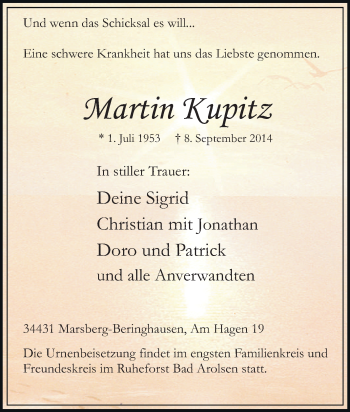 Traueranzeige von Martin Kupitz von Tageszeitung
