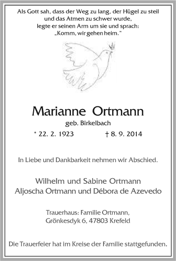 Traueranzeige von Marianne Ortmann von Tageszeitung