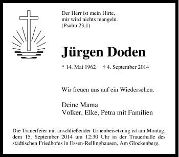 Traueranzeige von Jürgen Doden von Tageszeitung