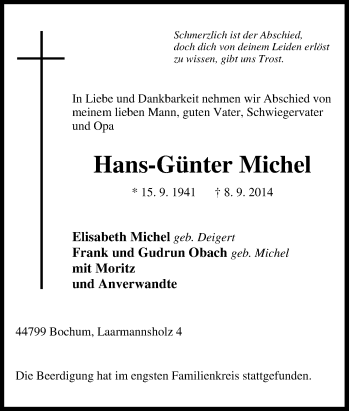 Traueranzeige von Hans-Günter Michel von Tageszeitung