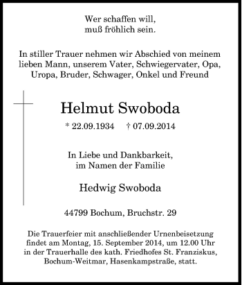 Traueranzeige von Helmut Swoboda von Tageszeitung