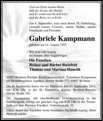 Traueranzeige von Gabriele Kampmann von Tageszeitung