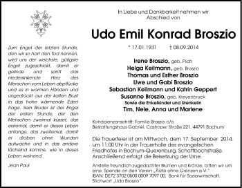 Traueranzeige von Udo Emil Konrad Broszio von Tageszeitung