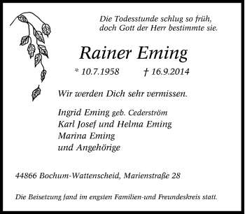 Traueranzeige von Rainer Eming von Tageszeitung
