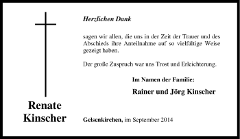 Traueranzeige von Renate Kinscher von Tageszeitung