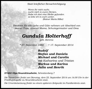 Traueranzeige von Gundula Holterhoff von Tageszeitung