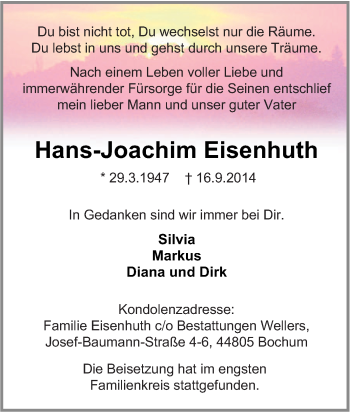 Traueranzeige von Hans-Joachim Eisenhuth von Tageszeitung