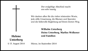 Traueranzeige von Helene Unterberg von Tageszeitung