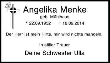 Traueranzeige von Angelika Menke von Tageszeitung