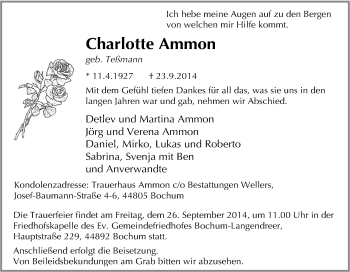 Traueranzeige von Charlotte Ammon von Tageszeitung