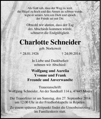 Traueranzeige von Charlotte Schneider von Tageszeitung