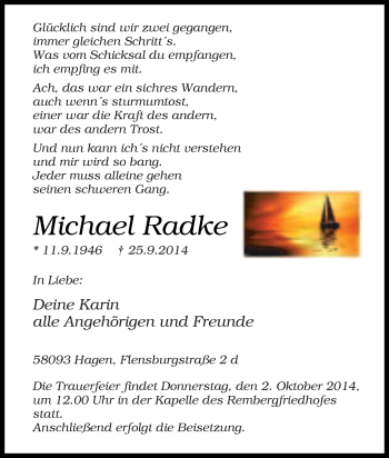 Traueranzeige von Michael Radke von Tageszeitung
