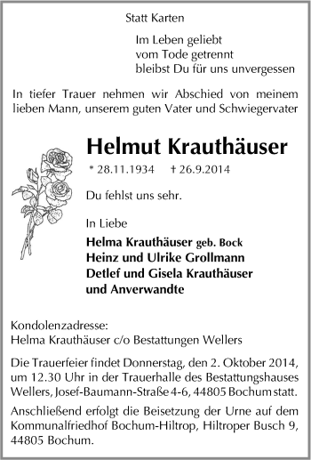 Traueranzeige von Helmut Krauthäuser von Tageszeitung
