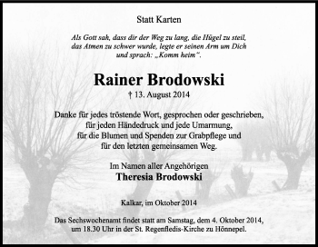 Traueranzeige von Rainer Brodowski von Tageszeitung