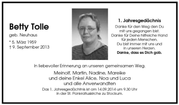 Traueranzeige von Betty Tolle von Tageszeitung