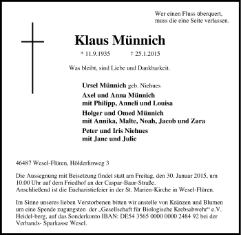 Traueranzeige von Klaus Münnich von Tageszeitung