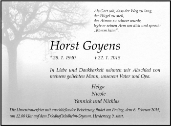 Traueranzeige von Horst Goyens von Tageszeitung