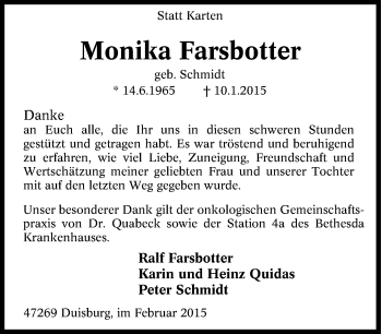 Traueranzeige von Monika Farsbotter von Tageszeitung