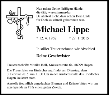 Traueranzeige von Michael Lippe von Tageszeitung