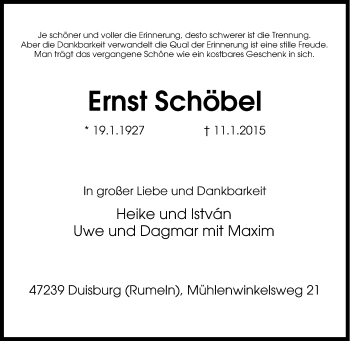 Traueranzeige von Ernst Schöbel von Tageszeitung
