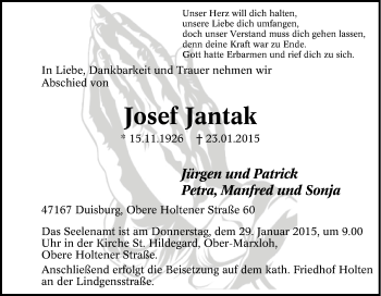 Traueranzeige von Josef Jantak von Tageszeitung