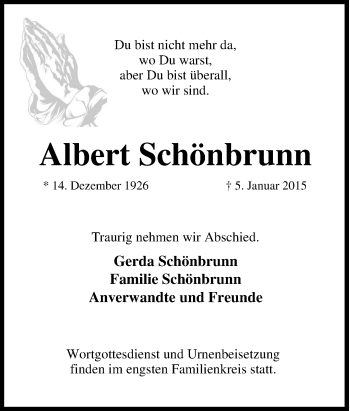 Traueranzeige von Albert Schönbrunn von Tageszeitung