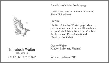 Traueranzeige von Elisabeth Walter von Tageszeitung