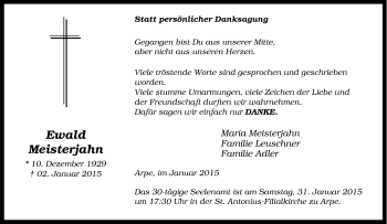Traueranzeige von Ewald Meisterjahn von Tageszeitung