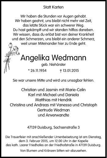 Traueranzeige von Angelika Wedmann von Tageszeitung