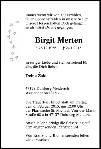 Traueranzeige von Birgit Merten von Tageszeitung