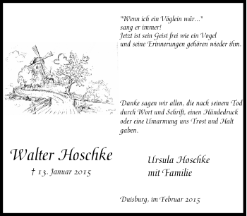 Traueranzeige von Walter Hoschke von Tageszeitung