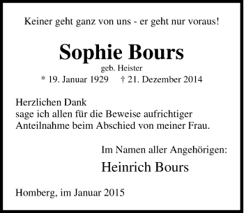 Traueranzeige von Sophie Bours von Tageszeitung