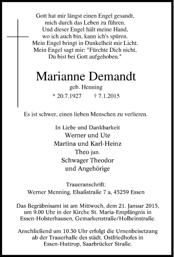 Traueranzeige von Marianne Demandt von Tageszeitung