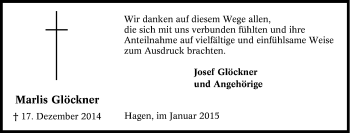 Traueranzeige von Marlis Glöckner von Tageszeitung