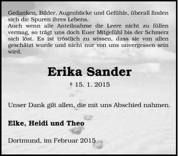 Traueranzeige von Erika Sander von Tageszeitung