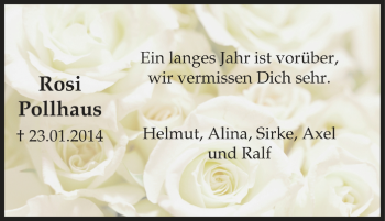 Traueranzeige von Rosi Pollhaus von Tageszeitung