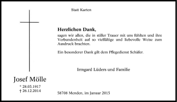 Traueranzeige von Josef Mölle von Tageszeitung