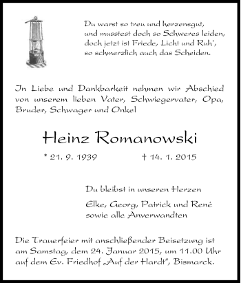 Traueranzeige von Heinz Romanowski von Tageszeitung