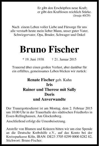 Traueranzeige von Bruno Fischer von Tageszeitung