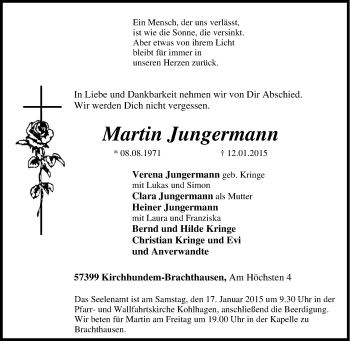 Traueranzeige von Martin Jungermann von Tageszeitung