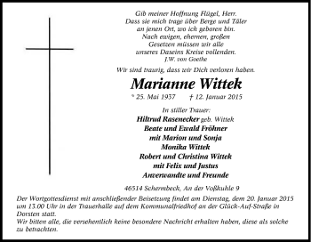 Traueranzeige von Marianne Wittek von Tageszeitung