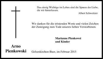 Traueranzeige von Arno Pienkowski von Tageszeitung